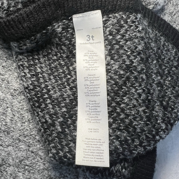Carter's Girl Hooded Pullover Poncho Knit Black Gray Toddler Size 3T Sweater Top - Picture 12 of 12